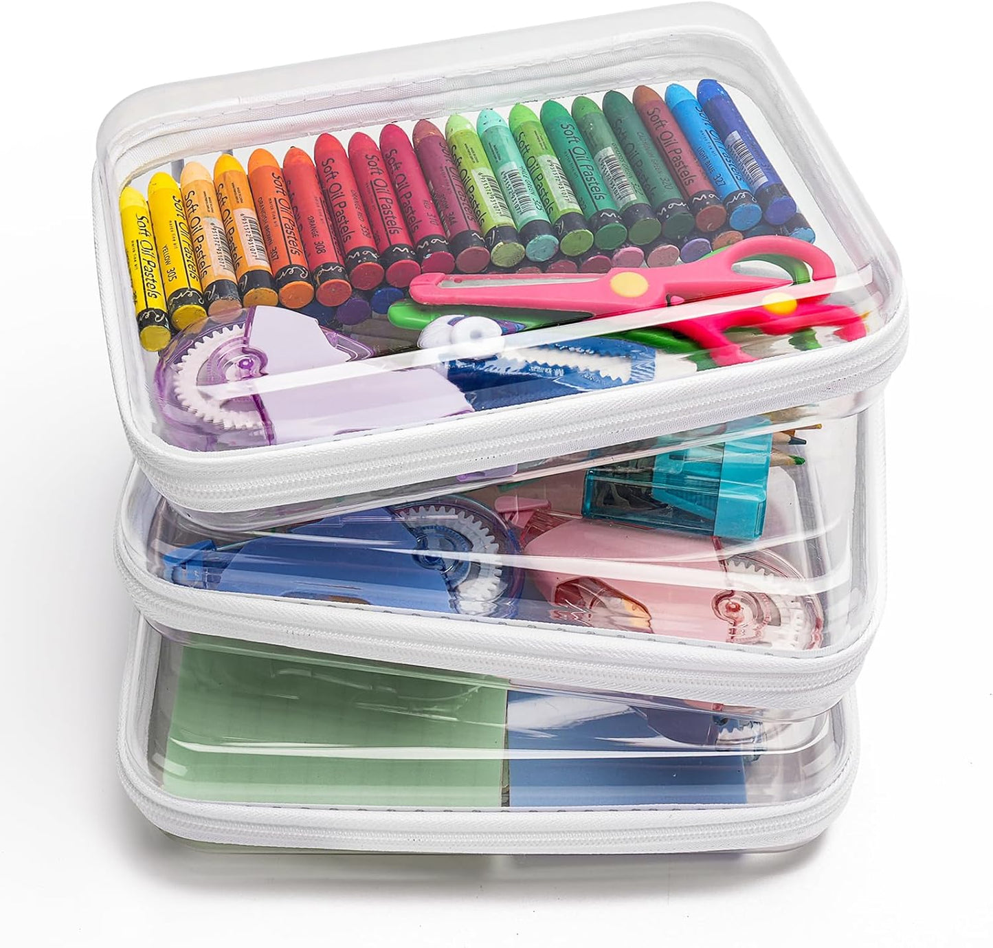 CoiiJoii 3PCS Large Clear Hard Shell Zippered Case, Diaper Bag Organizing Pouches, Waterproof Cosmetic Bag, Kid's Toy Storage Organizer Bins, Pencil Case.