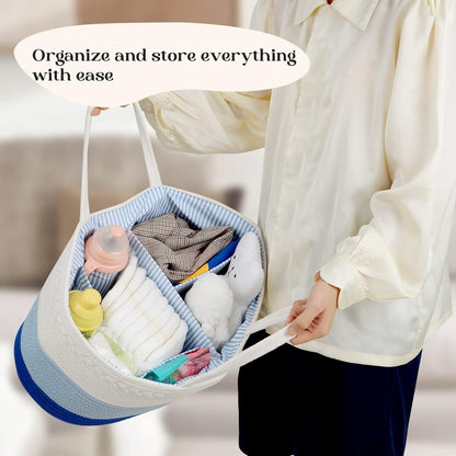 luxury little Diaper Caddy Organizer, Large Cotton Rope Nursery Baby Basket, Changing Table Organizer for Baby Diaper Storage, Portable Car Organizer Removable Divider (Off White, Large)