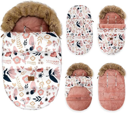 HOUSBAY Baby Stroller Bunting Bags Stroller Footmuff Universal Sleeping Bag Winter Outdoor Hooded Bunting Bag Windproof and Water-Resistant Suitable Below 5 ℃