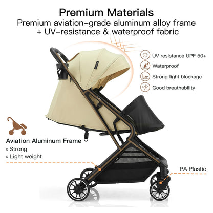 Gromast Compact Fold Baby Stroller, Lightweight Travel Toddler Stroller with One-Click Fold, Extendable UPF50+ Canopy, Cup Holder, UV Protected and Waterproof, One-Hand Folding - Blue