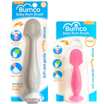 Bumco Baby Bum Brush - BPA-Free Diaper Cream Spatula with Suction Cup Base, Soft & Flexible Silicone, Wipe-Clean, Mom-Invented Diaper Bag Essentials (Gray)