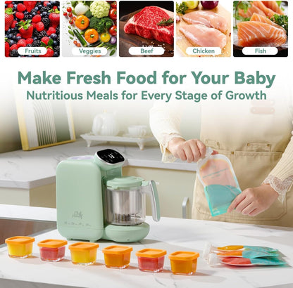 Chefhandy Baby Food Maker, Steamer & Blender with Stainless Steel Basket, Puree Maker with Auto/Manual Blend, Bottle Warmer & Sterili-zer, Safe & Easy-to-Clean Compact Baby Food Processor (Yellow)