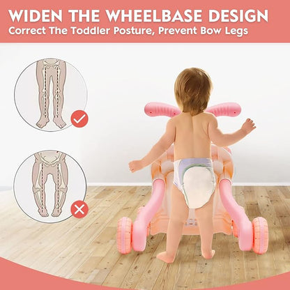 3 in 1 Baby Walker and Activity Center for Girl, Sit to Stand Learning Walk, Early Educational Push Toys with Panel for Infant Toddlers Push Toys Gifts for Girl
