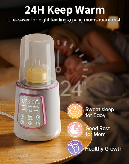 12 in 1 Fast Baby Bottle Warmer with Even Heating No Hot Spots, Night Mode, Sterili-zing, Constant Temp Milk Warmer for Breastmilk & Formula, Fits All Bottles Grey