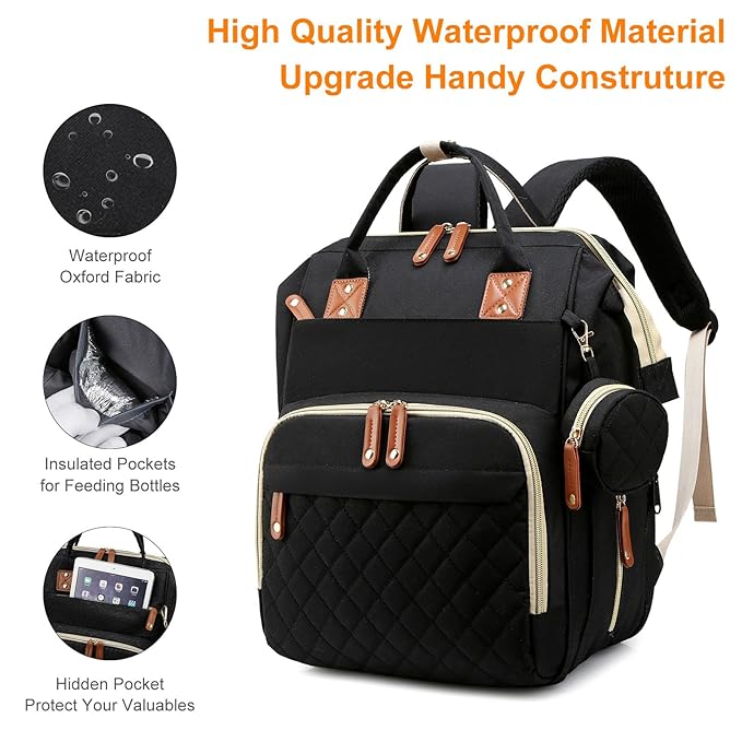 Awanhe Baby Diaper Bag Backpack with Changing Station, Waterproof Bags for Boys & Girls, USB Charging Port, Black