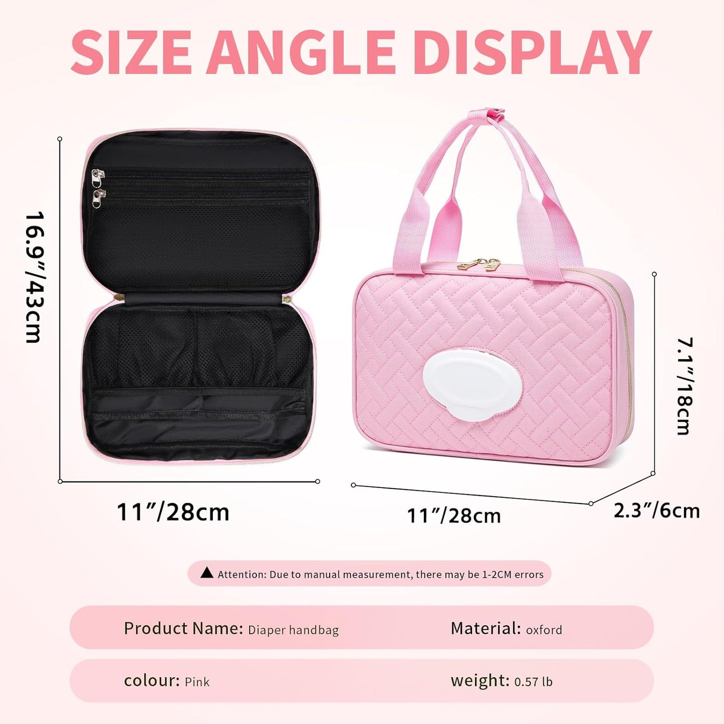 Diaper Bag Organizer with 2 Pieces Wipes Dispensers, Portable Stroller Mini Diaper Bag Pouches Travel Gear, Foldable Newborn Baby Essentials, Small Clutch, PInk