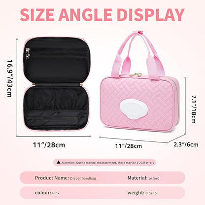 Diaper Bag Organizer with 2 Pieces Wipes Dispensers, Portable Stroller Mini Diaper Bag Pouches Travel Gear, Foldable Newborn Baby Essentials, Small Clutch, PInk