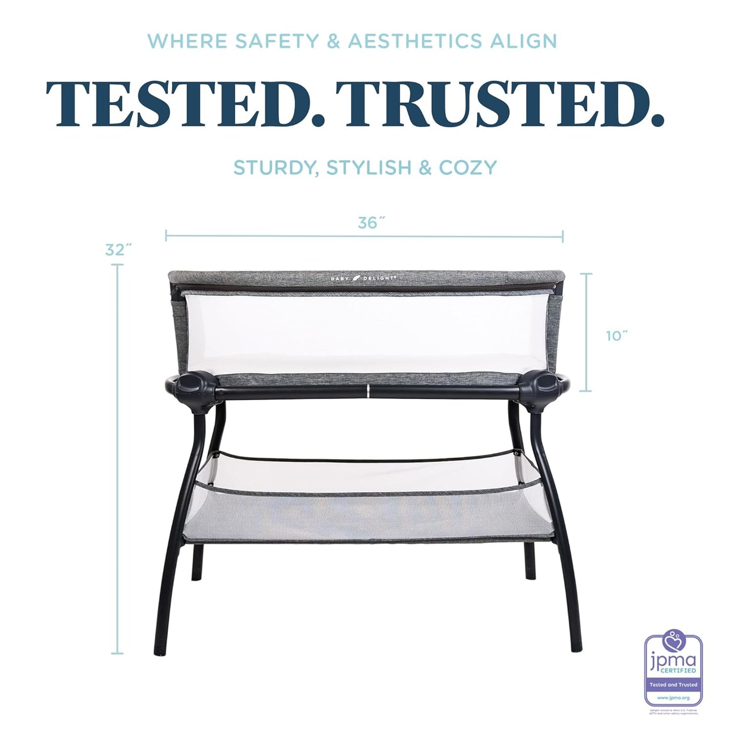 Baby Delight Beside Me Doze Deluxe Baby Bassinet, Bedside Sleeper, Foldable, Removeable Canopy, Pebble Grey