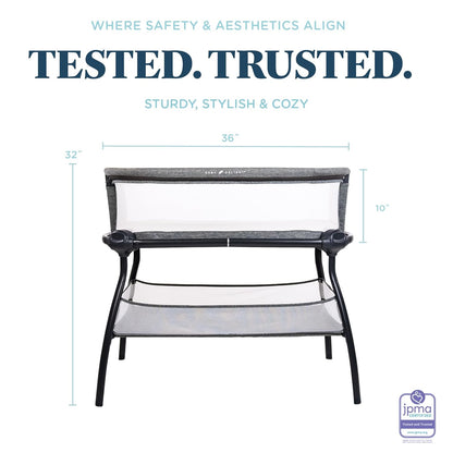 Baby Delight Beside Me Doze Deluxe Baby Bassinet, Bedside Sleeper, Foldable, Removeable Canopy, Pebble Grey