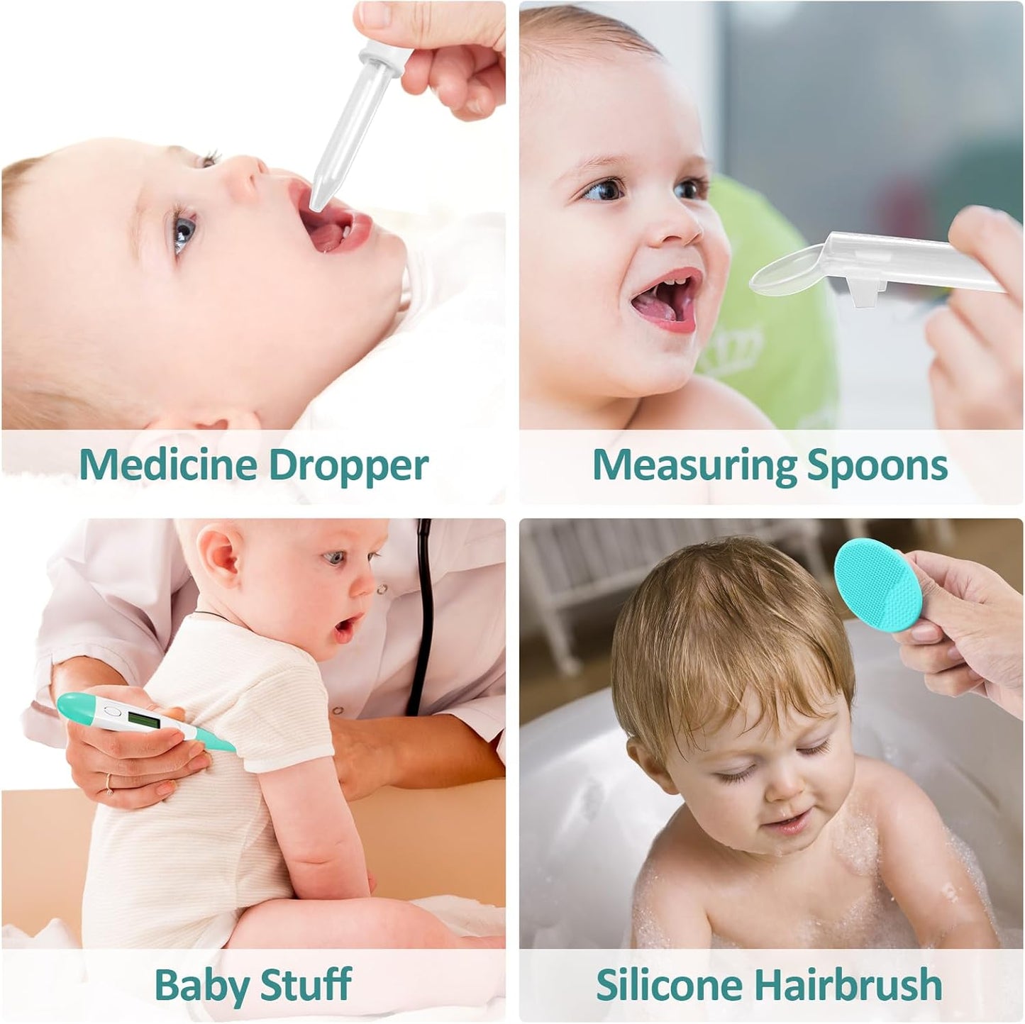 Baby Grooming Kit, Infant Safety Care Set with Hair Brush Comb Nail Clipper Nasal Aspirator,Baby Essentials Kit for Newborn Girls Boys (Grey White)