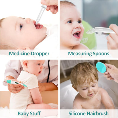 Baby Grooming Kit, Infant Safety Care Set with Hair Brush Comb Nail Clipper Nasal Aspirator,Baby Essentials Kit for Newborn Girls Boys (Grey White)