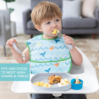 Bumkins Toddler and Baby Suction Plate, Divided Grip Dish for Babies and Kids, Baby Led Weaning, Feeding Supplies, Sticks to Tables and Highchairs, Platinum Silicone, for Chidren 6 Months, Gray