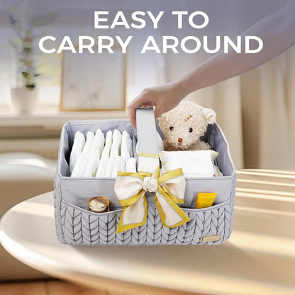 Luxurious Baby Diaper Caddy, Nursery Storage Basket for Newborn Essentials, Travel Baby Basket for Diapers Baby Wipes, Organizer Tote Bag Storage Bin, Baby Shower Gifts(Beige)