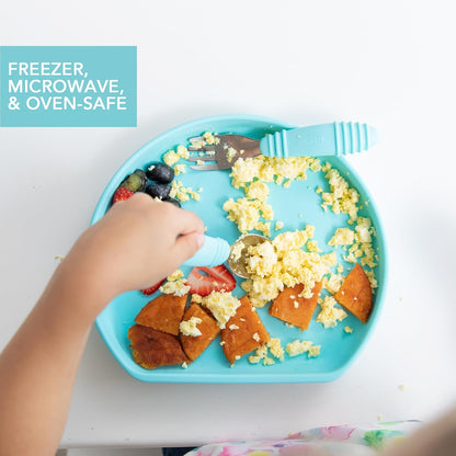 Bumkins Toddler and Baby Suction Plate, Divided Grip Dish for Babies and Kids, Baby Led Weaning, Feeding Supplies, Sticks to Tables and Highchairs, Platinum Silicone, for Chidren 6 Months, Gray