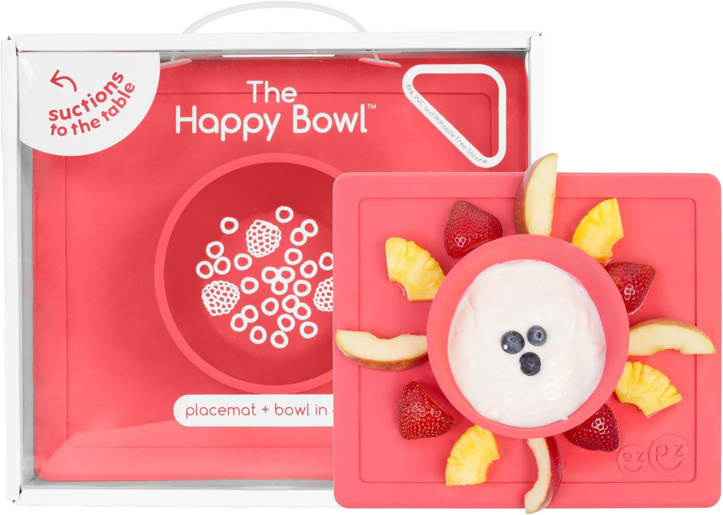 ezpz Happy Bowl - 24 Months + (Sage) - 100% Silicone Suction Bowl with Built-in Placemat – Dishwasher Safe