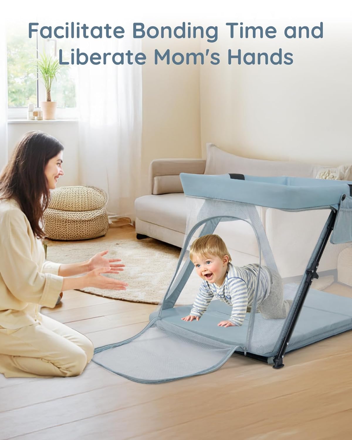 Lilian&Gema 2-in-1 Travel Crib, Portable & Foldable Crib with Backpack, Lightweight Baby Travel Playpen with Thick Mattress for Babies & Toddlers, Baby Travel Essential
