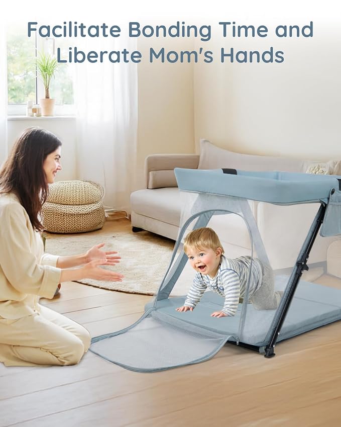 Lilian&Gema 2-in-1 Travel Crib, Portable & Foldable Crib with Backpack, Lightweight Baby Travel Playpen with Thick Mattress for Babies & Toddlers, Baby Travel Essential