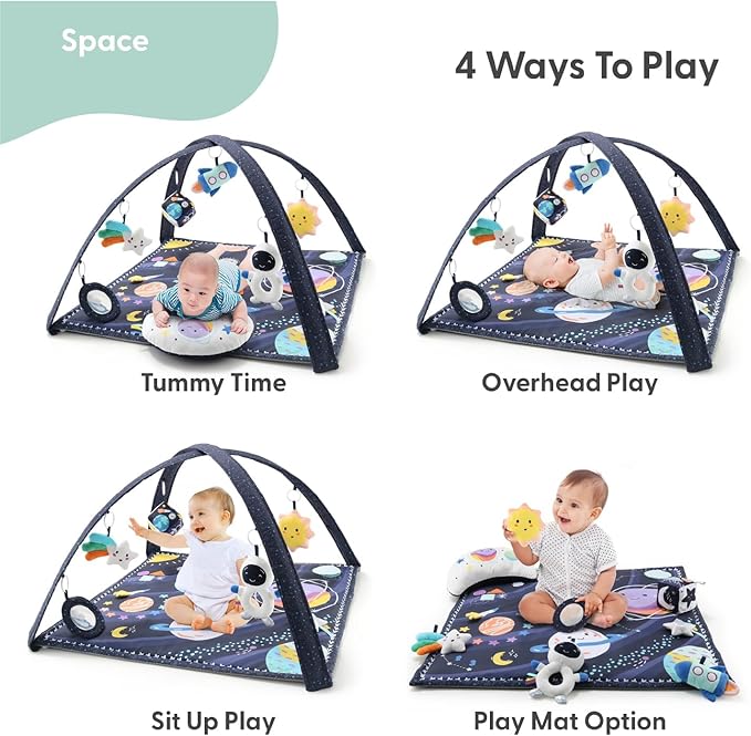 The Peanutshell Unisex Baby Play Gym & 7-in-1 Play Mat - Playmat Baby Toys 0-6, 6-12 Months Tummy Time Mat with Hanging Toys, Soft Padded Mat for Newborns, Infants - Space