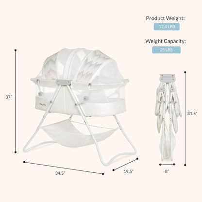 Dream On Me Karley Bassinet, Award Winner Lightweight Travel Baby Bassinet, Foldable Bedside Sleeper, Adjustable Double Canopy, Spacious Design, Soft Fabric, Storage Basket – Blue and Grey