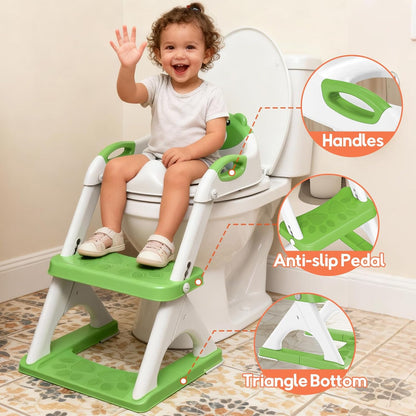 Potty Training Seat, SKYROKU Upgrade Toddler Toilet Seat for Kids Boys Girls, 2 in 1 Potty Training Toilet, Splash Guard Anti-Slip Pad Step Stool,New Sector-Shape Stabilized Base (8899+Grey)
