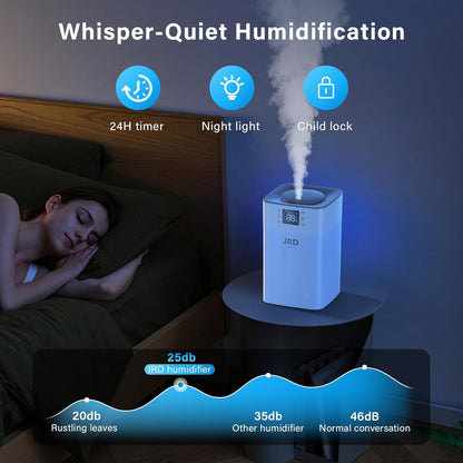 JRD 4L Humidifiers for Bedroom, Cool Mist Humidifier for Large Room, 40H Runtime, 360° Nozzle, Night Light for Home, Office, Baby Nursery, Plants（Black）