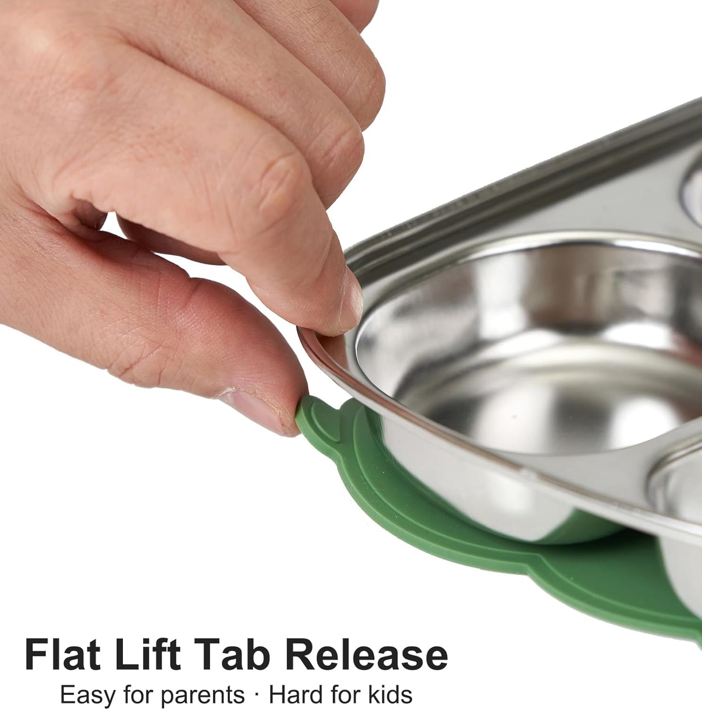 Stainless Steel Divided Toddler Plates with Dual Suction, Premium Korean 304 Steel, Electro-Polished, No Black Residue, Baby & Little Kids Food Tray Feeding Set – 2 Plates + 2 Bases (Sage & Sand)