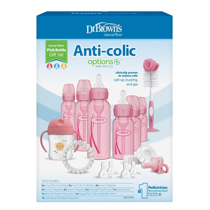 Dr. Brown's Anti-Colic Options + Narrow Bottle to Sippy Gift Set with Soft Silicone Sippy Spout, Removable Silicone Handles, Travel Cap and Bottle Brush (Packaging/Brush Color May Vary)