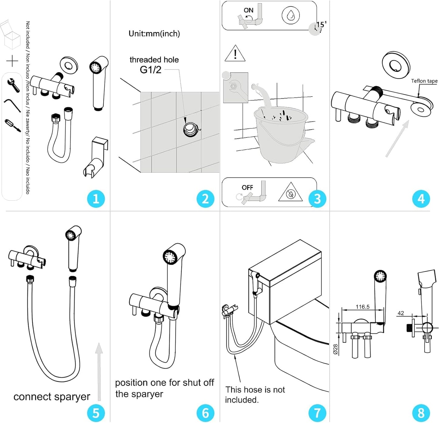 CREA Handheld Bidet Sprayer for Toilet - Adjustable Jet Toilet Bidet Attachment with Hose for Feminine Wash & Cloth Diaper Sprayer Set - Stainless Steel Black