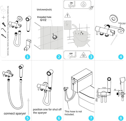 CREA Handheld Bidet Sprayer for Toilet - Adjustable Jet Toilet Bidet Attachment with Hose for Feminine Wash & Cloth Diaper Sprayer Set - Stainless Steel Black
