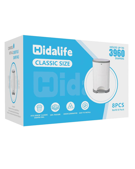 HIDALIFE Refills Compatible with Dekor Classic Diaper Pails, Disposable Diaper Trash Bags, Extra Thick Diaper Pail Refill Liners, Hold Up to 1980 Diapers (4 Pack)