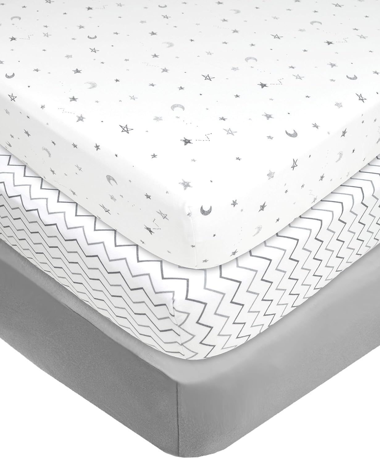 American Baby Company 3 Pack 100% Natural Cotton Fitted Pack and Play Sheets 39" x 27" - Soft & Breathable Pack N Play Sheets for Playard & Mini Crib Mattress, Yellow Star/Yellow/White, for Boy & Girl