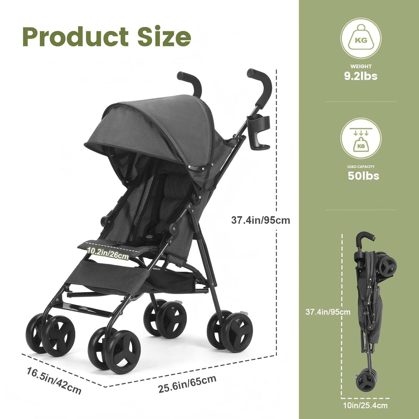 3-36M Convenience Stroller, Lightweight Stroller with Compact Fold, Large Storage Basket, Canopy, Cup Holder, Canopy with Pop Out Sun Visor – Umbrella Stroller for Travel and More (Gray)