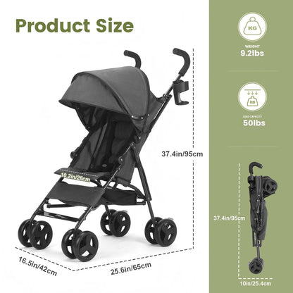 3-36M Convenience Stroller, Lightweight Stroller with Compact Fold, Large Storage Basket, Canopy, Cup Holder, Canopy with Pop Out Sun Visor – Umbrella Stroller for Travel and More (Gray)