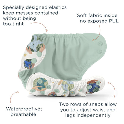 Esembly Cloth Diaper Cover - Reusable Swim Diaper, Waterproof, Breathable - Adjustable Outer Layer Over Absorbent Inner for Blowout Protection - Sea Glass, Size 2 (18-35lbs)