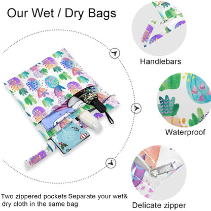 visesunny Kids Doodle Style Funny Whales And Colorful Fish 2Pcs Wet Bag with Zippered Pockets Washable Reusable Roomy for Travel,Beach,Pool,Daycare,Stroller,Diapers,Dirty Gym Clothes, Wet Swimsuits, T