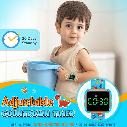 Potty Training Watch and Board Book for Kids: Water Resistant Potty Watches for Toddler Boys Rechargeable Toilet Reminder Dinosaur Toddler Watch 1-3 Birthday Gifts for 2 3 4 Year Old Boy (Blue)