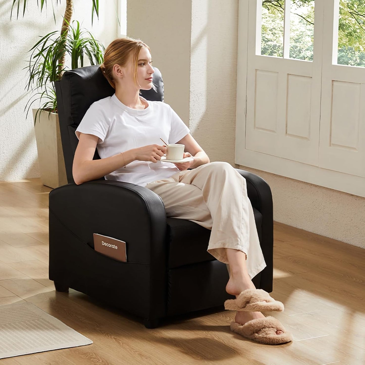 Sweetcrispy Recliner Chair, 360 Swivel Rocker Chair for Adults, Glider Rocker Recliners, Nursery Chairs for Living Room, High Back, Upholstered Deep Seat, Classical Brown