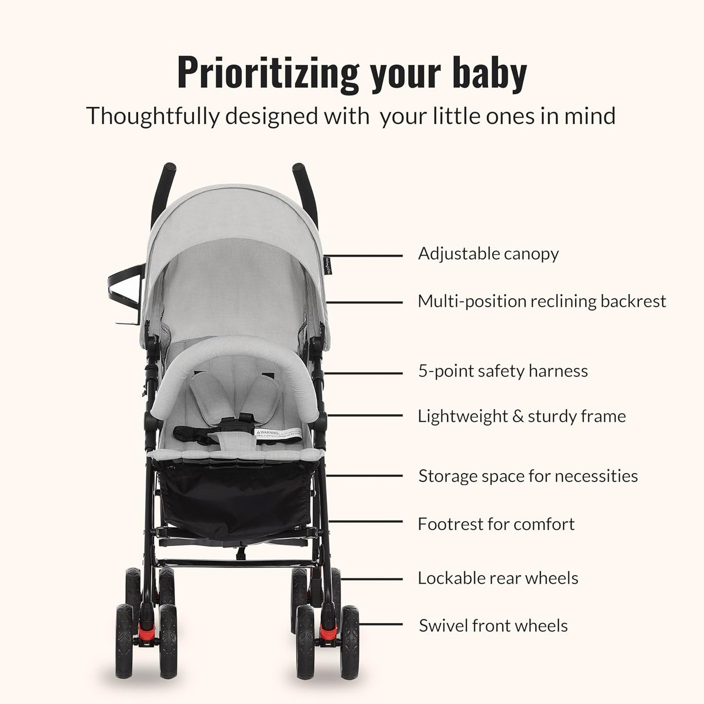 Dream On Me Vista Moonwalk Stroller, Disney Approved Lightweight Stroller for Toddlers and Infants, One-Hand Fold, Reclining Seat, Canopy with Sun Visor, Everyday & Travel Ready