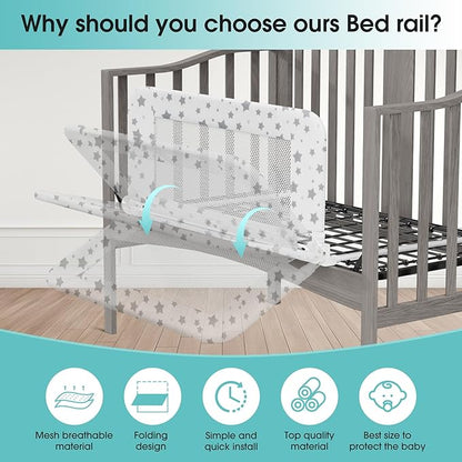 NUTIKAS Crib Rail Guard for Toddlers - 35.3" Toddler Bed Rails Convertible Safety Side Protector Swing Down Mesh Breathable Bed Barriers White Anchor Safety with Reinforced