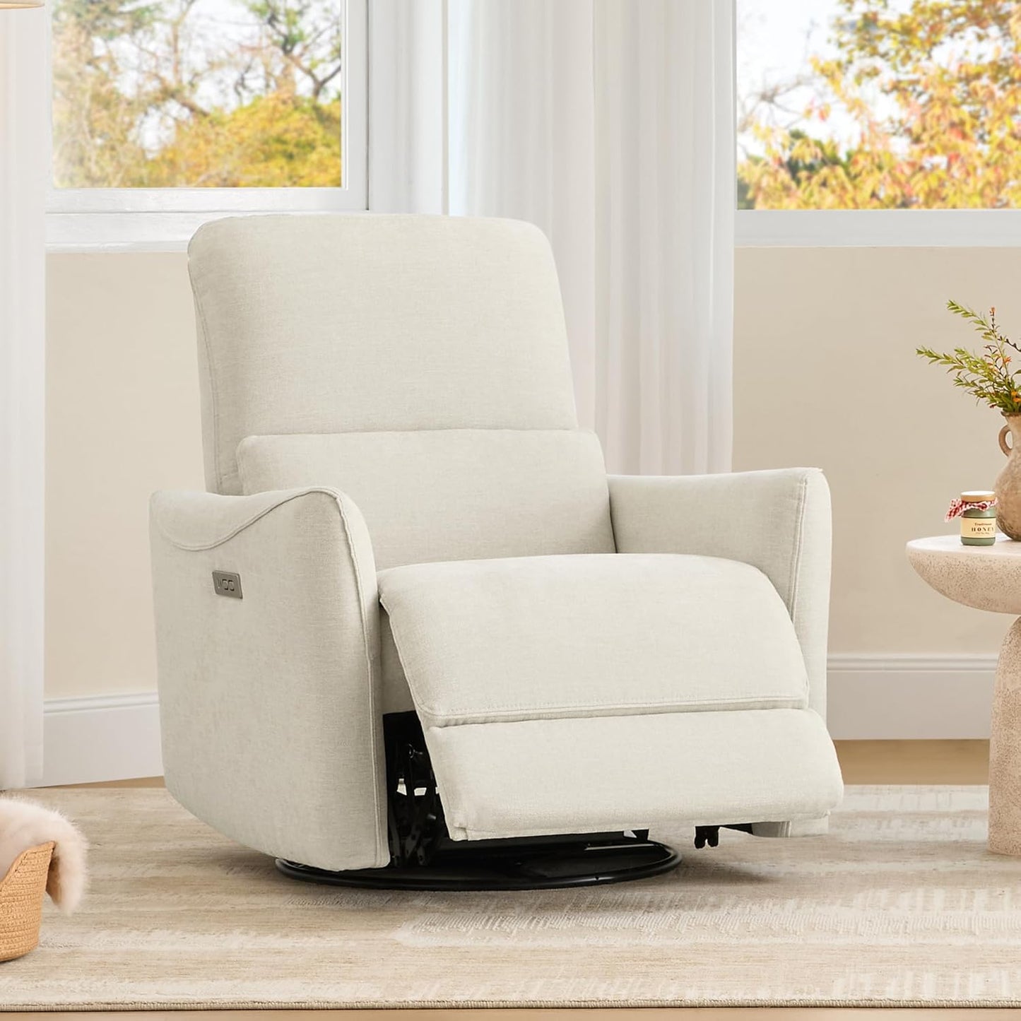 CHITA Power Recliner Chair Swivel Glider, FSC Certified Upholstered Living Room Nursery Reclining Sofa Chair with Lumbar Support, Linen