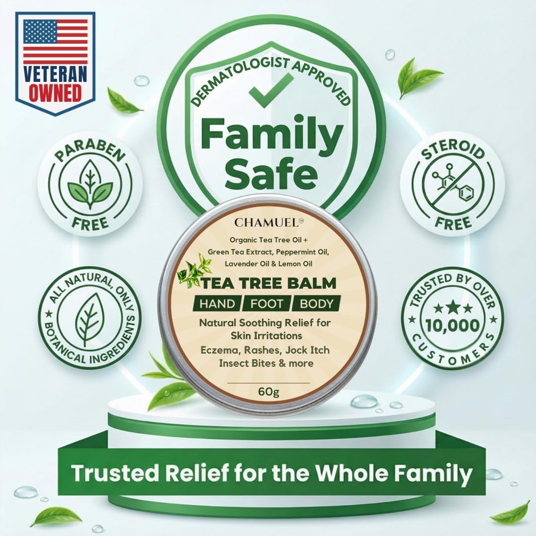 Tea Tree Oil Balm, Itchy Skin Relief for Soothing Rashes, Jock Itch, Athlete’s Foot, Folliculitis, Bug Bites. Natural Formula for Dry Sensitive Skin | Safe for All Ages 1pack