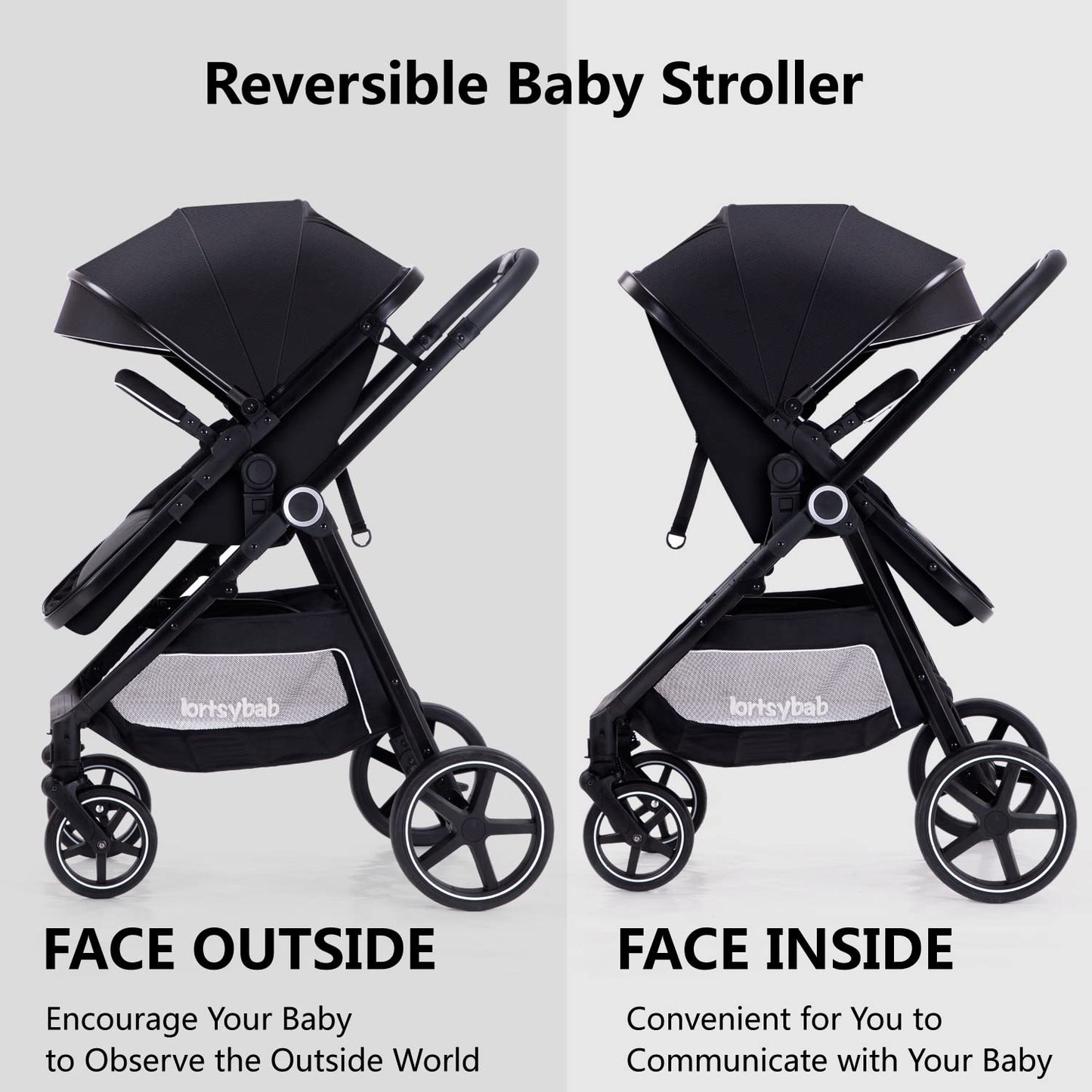 Lortsybab 2-in-1 Baby Stroller - Folding Infant Newborn Pram Stroller with Reversible Seat - Toddler Strollers for 0-36 Months Old Babies (Pink)