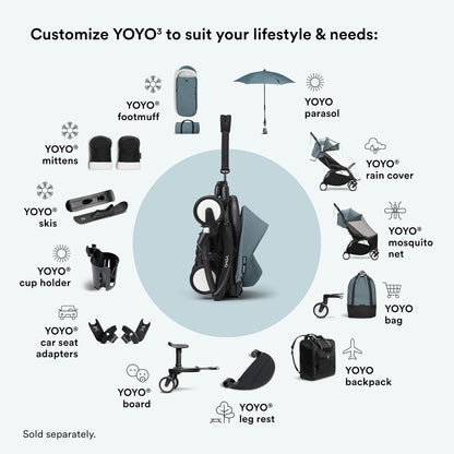 Stokke YOYO3 Stroller from 6 Months - Includes Black Frame, Seat Cushion & Canopy - Folds in & Out in a Flash - Light & Compact - Carry-On Compatible