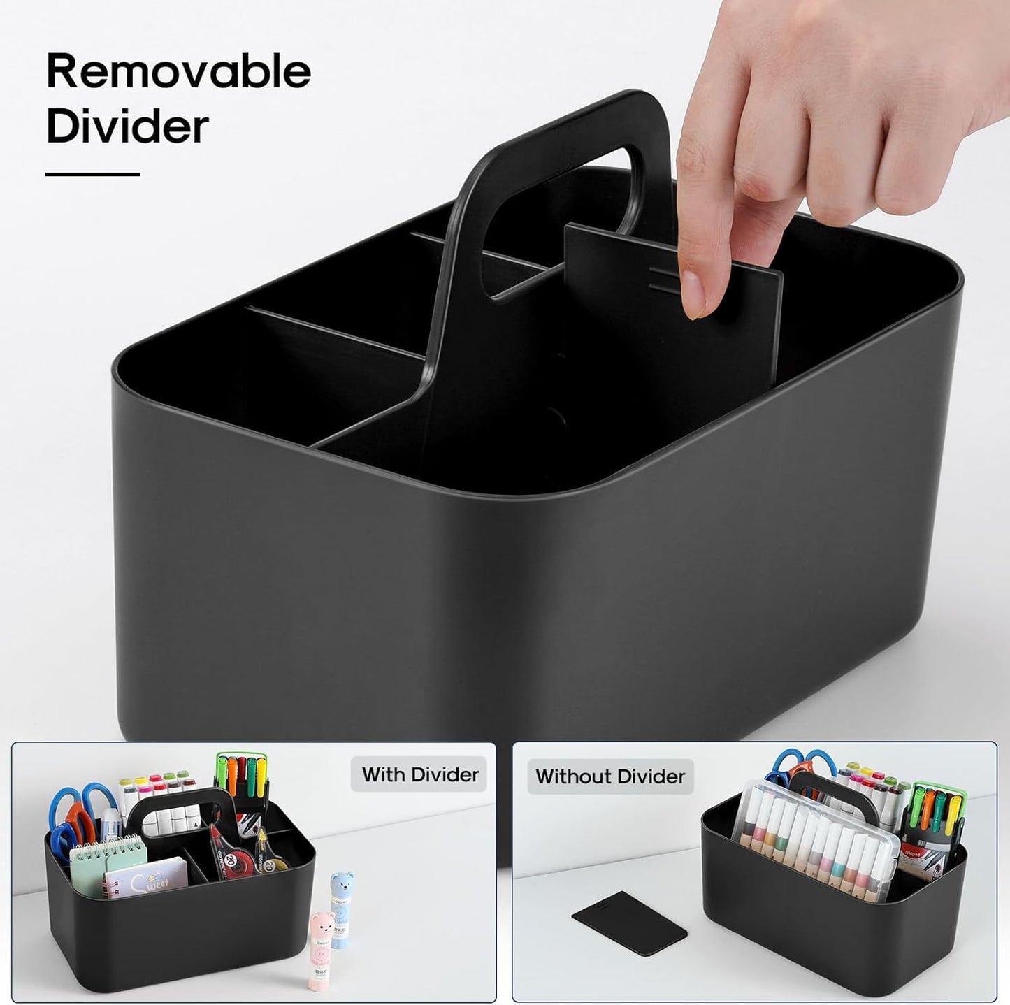 Multiuse Caddy Organizer with Handle, Portable Divided Plastic Tote Bin - Art Craft, Stationary Pen Marker Crayons, Makeup Hair Supplies Storage - Bathroom, Classroom, Dorm, Office, Desk Holder - Pink