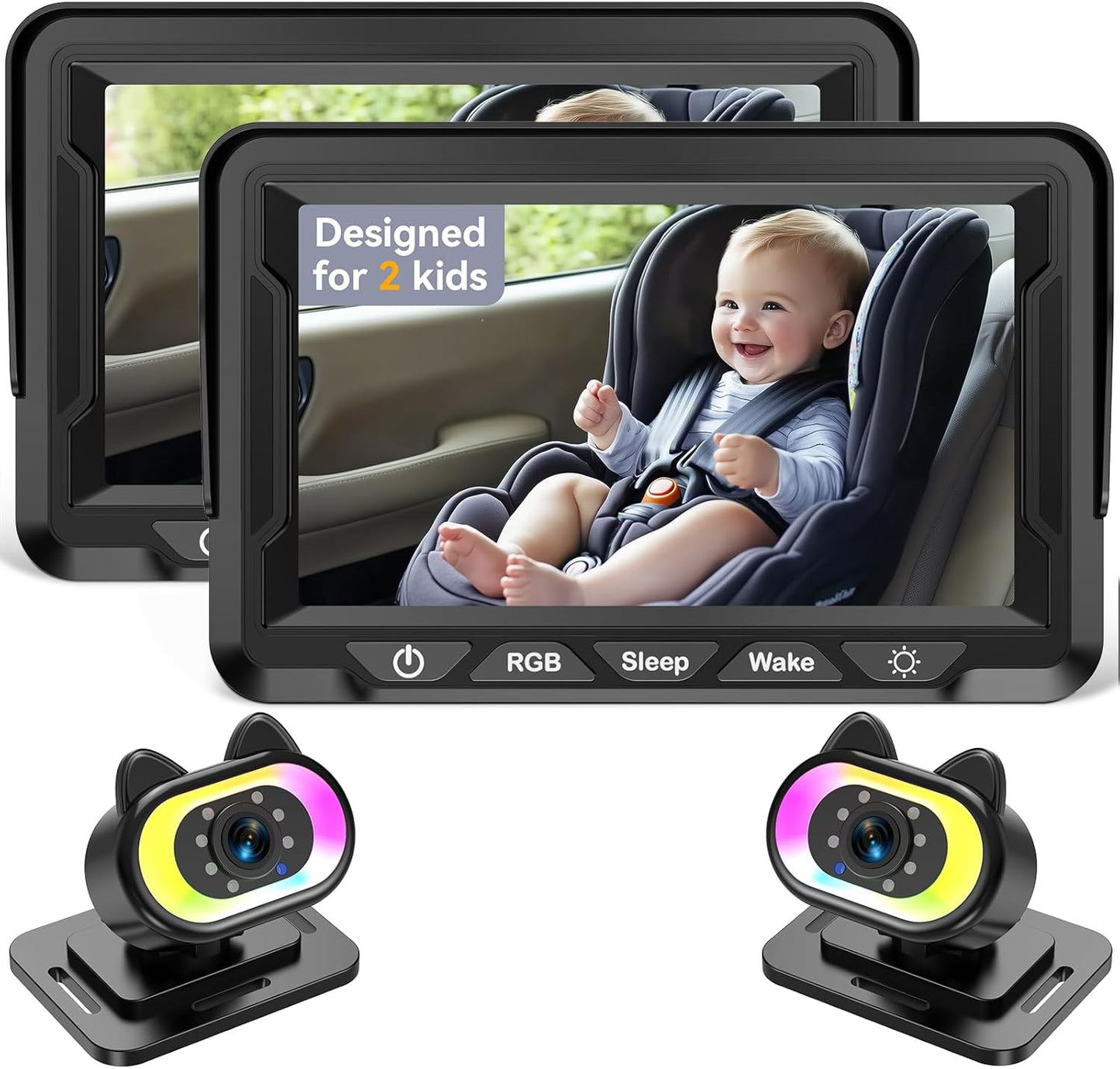 Wkzay Baby Car Camera 2-Pack – HD 1080P, 150° Wide Angle, Night Vision, Adjustable LED Light, Easy Installation, Infant Safety, Rear Seat Monitoring for Car Travel