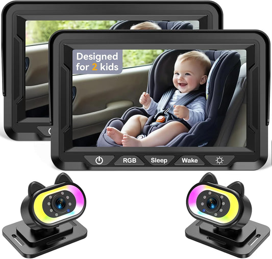 Wkzay Baby Car Camera 2-Pack – HD 1080P, 150° Wide Angle, Night Vision, Adjustable LED Light, Easy Installation, Infant Safety, Rear Seat Monitoring for Car Travel