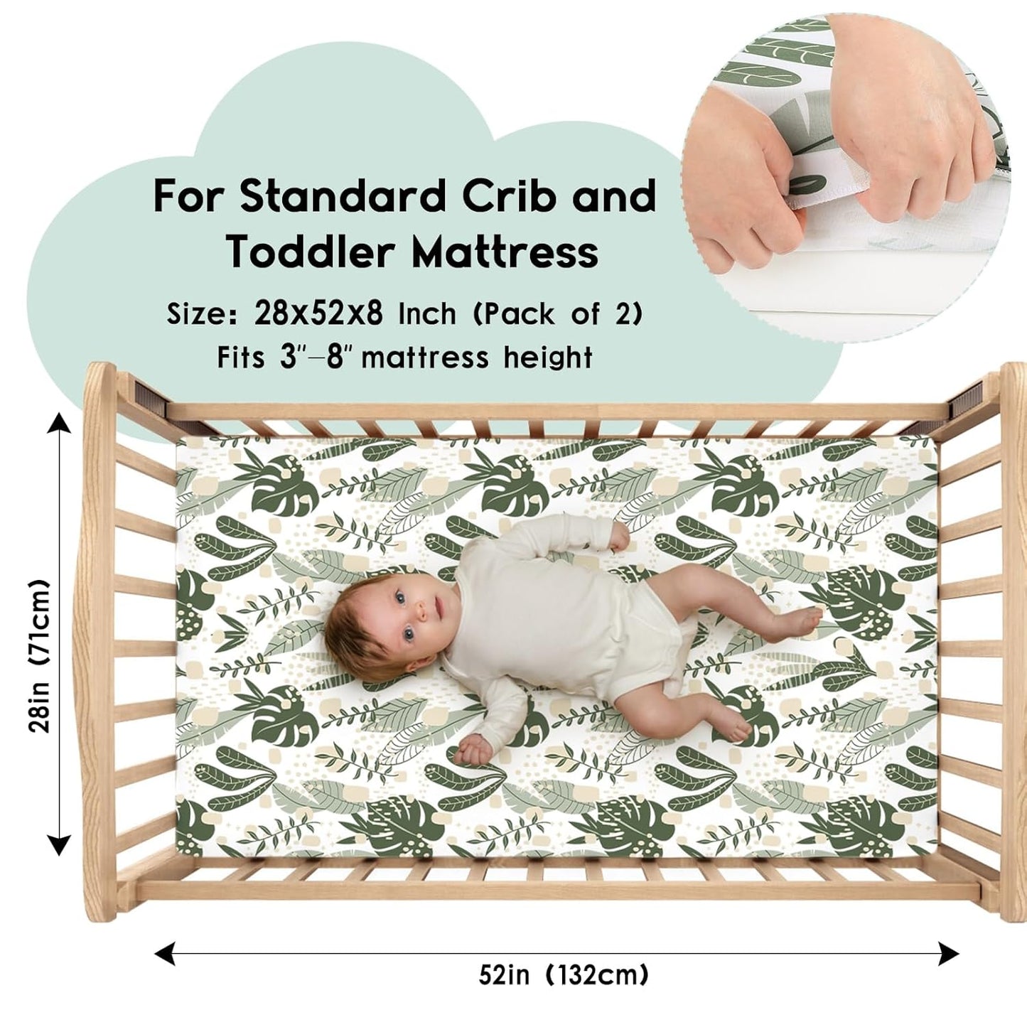 Yoofoss Pack and Play Sheets Fitted, Mini Crib Sheets 2-Pack for Pack N Play Mattress, Stretchy Playard Sheet, Soft and Breathable Green+Giraff