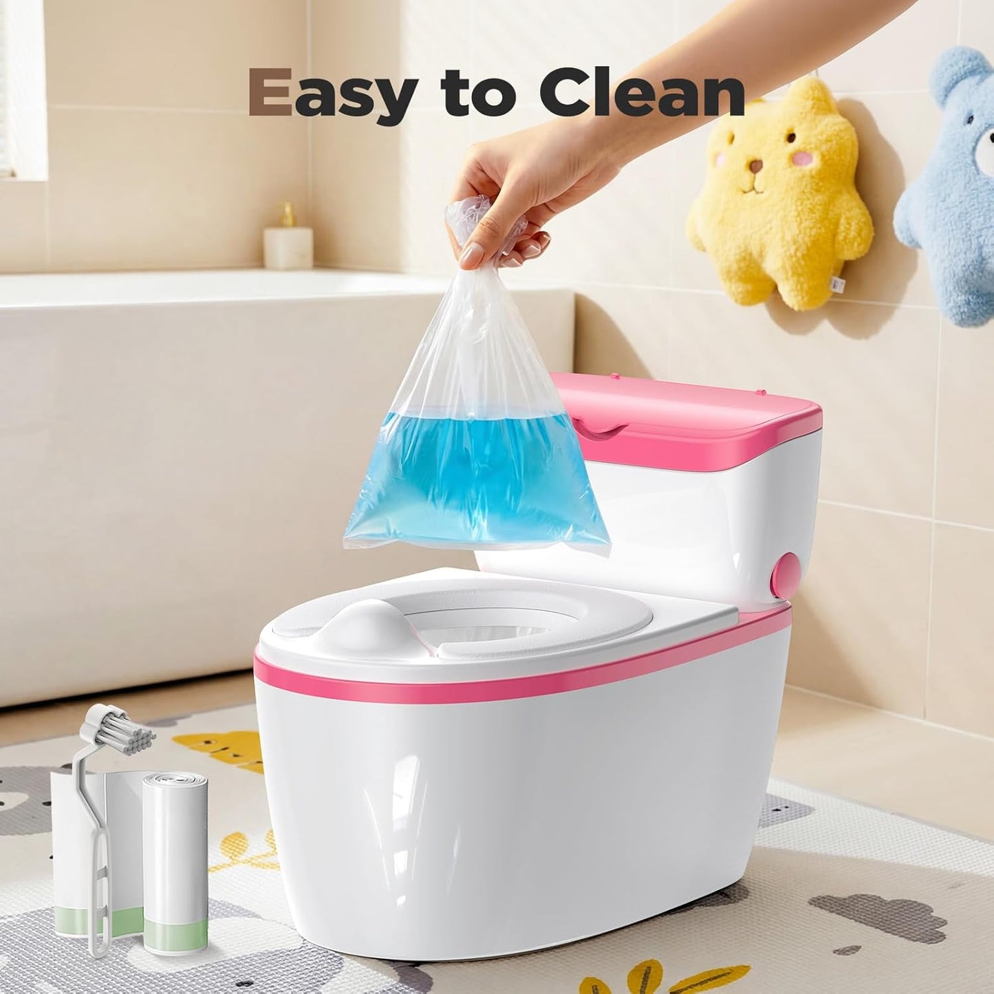 3-in-1 Toddler Potty Training Toilet with Flushing Sound, Wipes Storage & Toilet Paper Holder, Realistic Potty Chair with Detachable Seat and Easy-Clean Design for Boys & Girls Ages 18+ Months (Green)