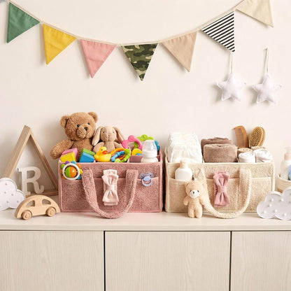 Shinylin 2 Pack Diaper Caddy Organizer Baby Caddy Organizer with Handle Nursery Storage Bin and Car Storage Basket for Diapers, Wipes, Newborn Necessities Baby Shower Gifts(Lily Green and Ivory)