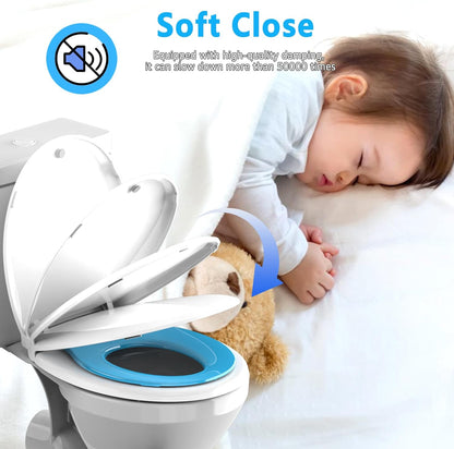 Aünsffer Toddler Toilet Seat with Potty Training Seat Round 16.5inch, 2 in 1 Toilet Seat for Family Built-in Baby Seat Removable, Soft Close + Easy Clean, PP Safe Material, Pink